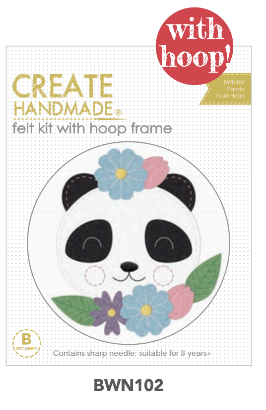 Stitchery kits felt Panda great gift stocking stuffer bwn101 Kit complete with hoop available at 2 sew textiles art quilt supplies