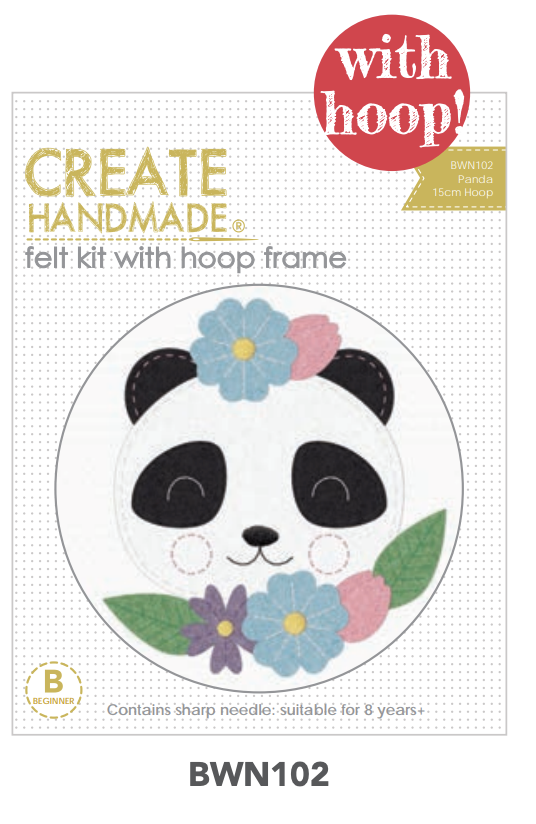 Stitchery kits felt Panda great gift stocking stuffer bwn101  Kit complete with hoop available at 2 sew textiles art quilt supplies