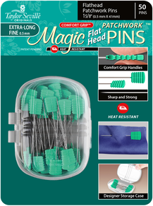 Patchwork extra long pins flat head fine  Taylor seville magic pins at 2 Sew Textiles art quilt fabric supplies