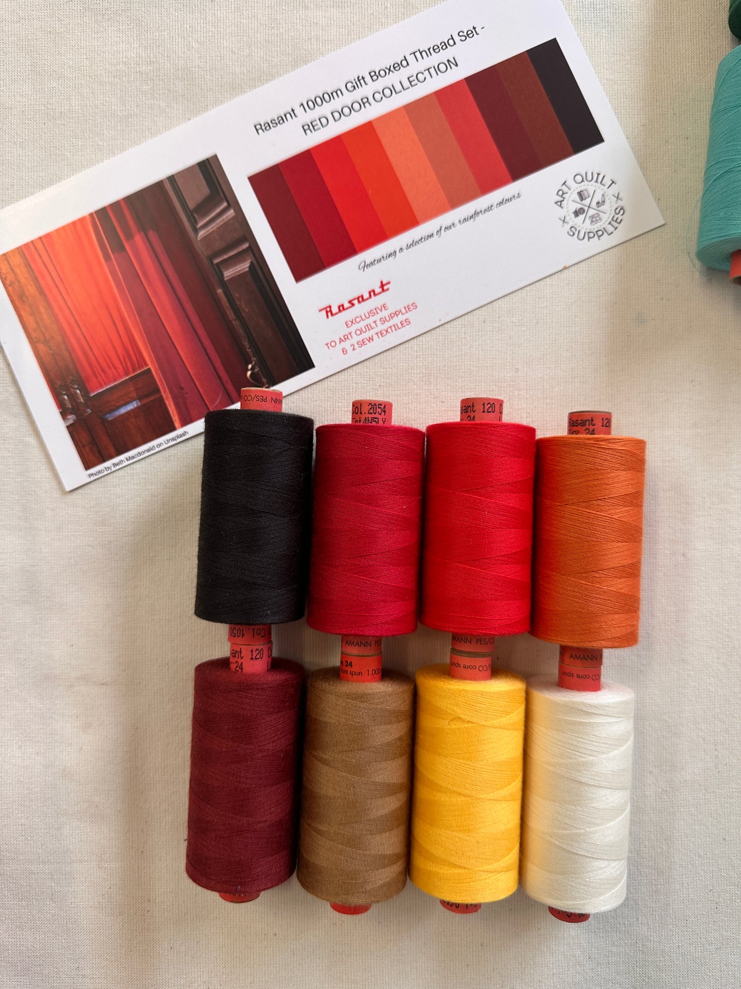 red door
SET OF 8 or 10 Rasant sewing threads curated from beautiful photos creating the perfect collection available at 2 sew textiles art qult supplies