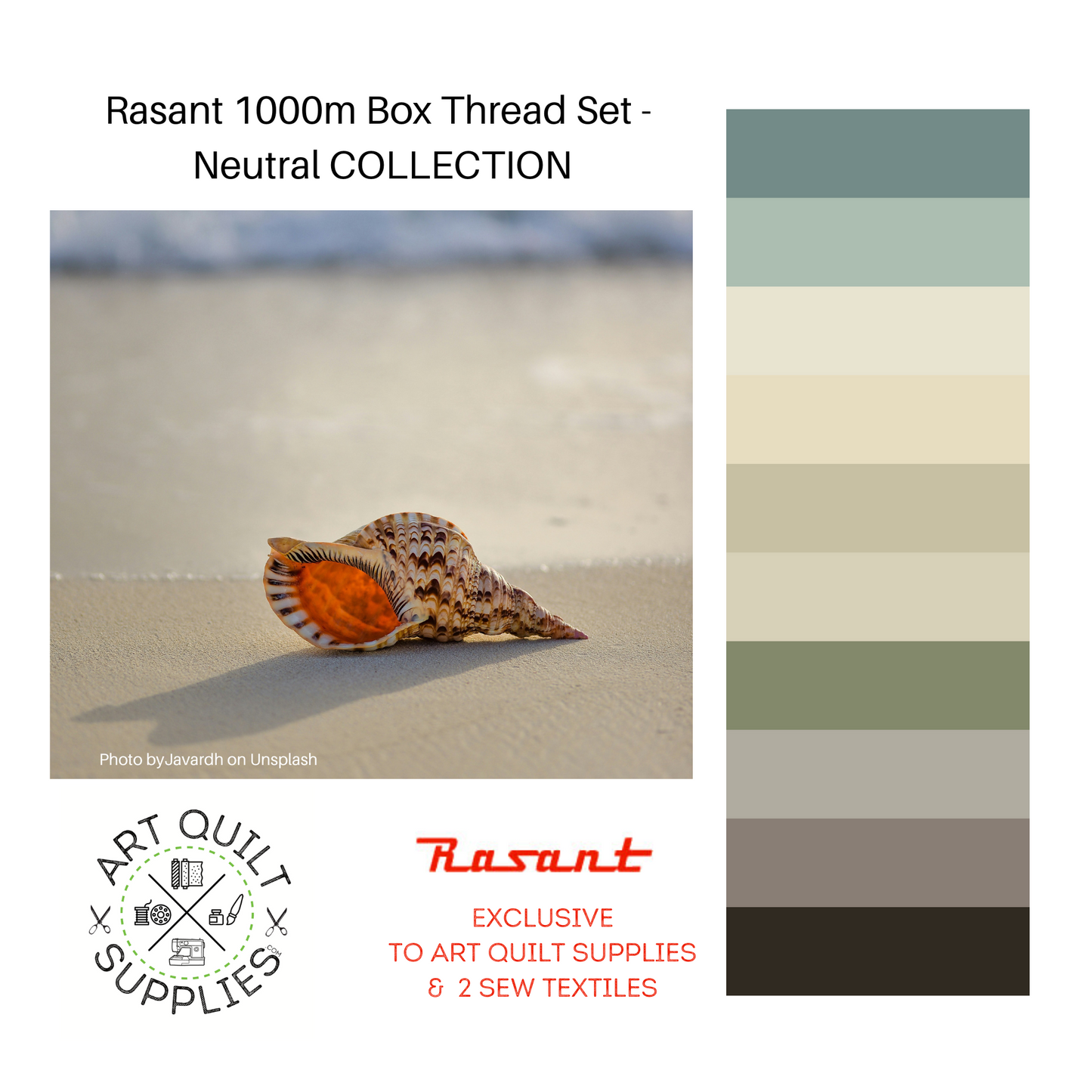 neutral palette SET OF 8 or 10 Rasant sewing threads curated from beautiful photos creating the perfect collection available at 2 sew textiles art qult supplies