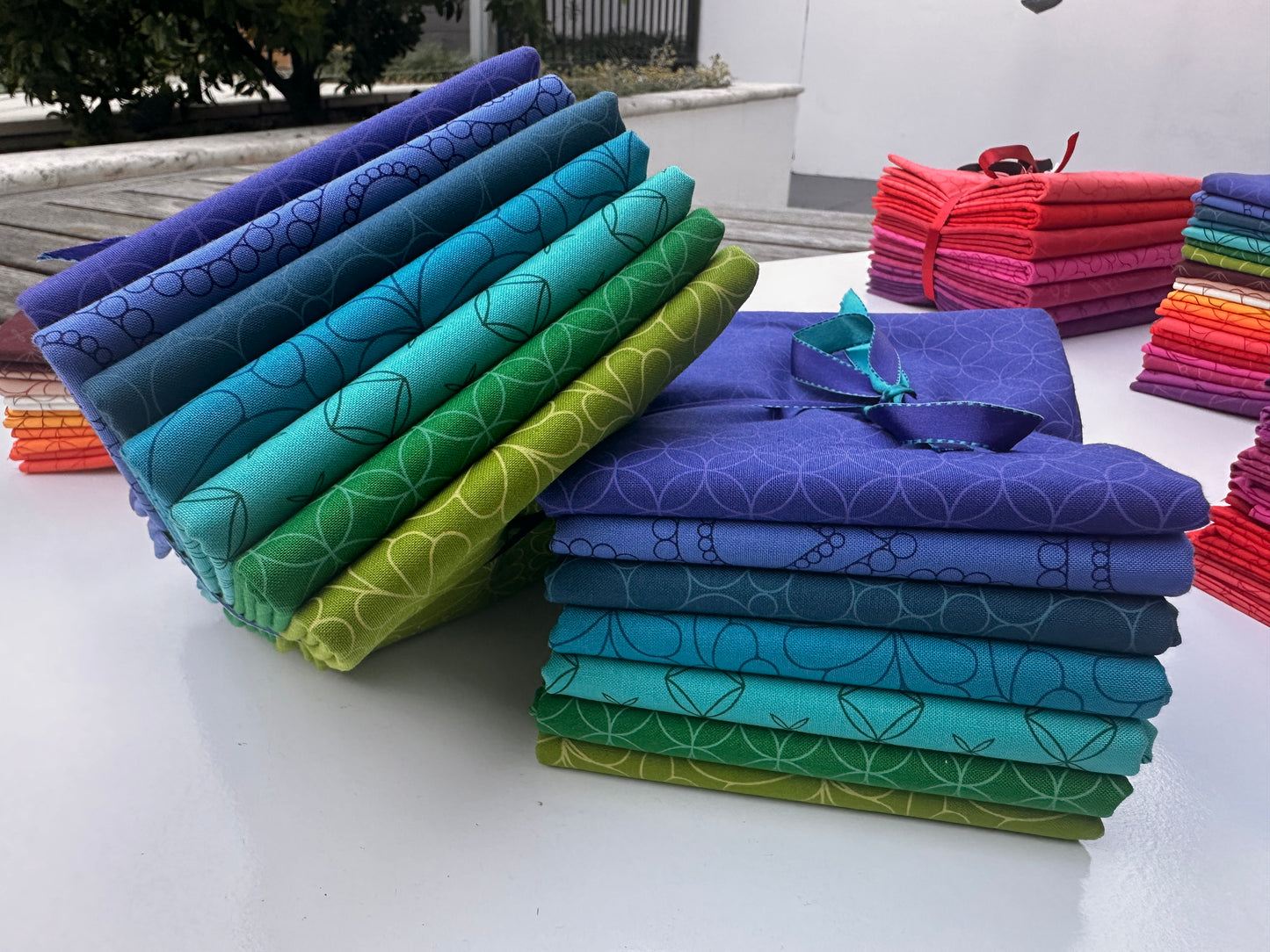 Ocean blues and greens - Half metre bundles of delicious Rainbow Spice quilt fabrics by Sarah Thomas - Sariditty for moda. Available at 2 sew textiles art quilt supplies