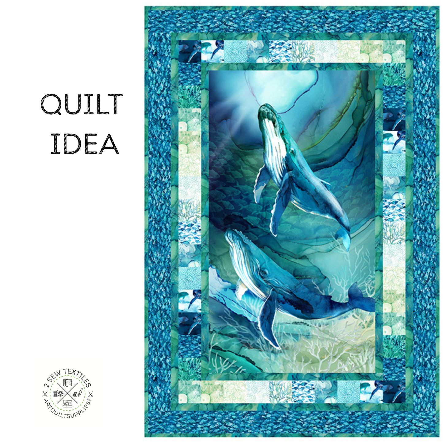 Deep Blue fabric collection - Humpback Whales Swimming - Panel and Fabrics