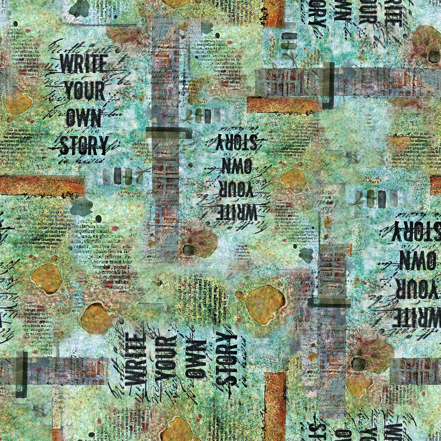 Seth Apter Live Out Loud quilt fabric collection available at 2 sew textiles art quilt supplies Write Your Own Story - Seafoam
