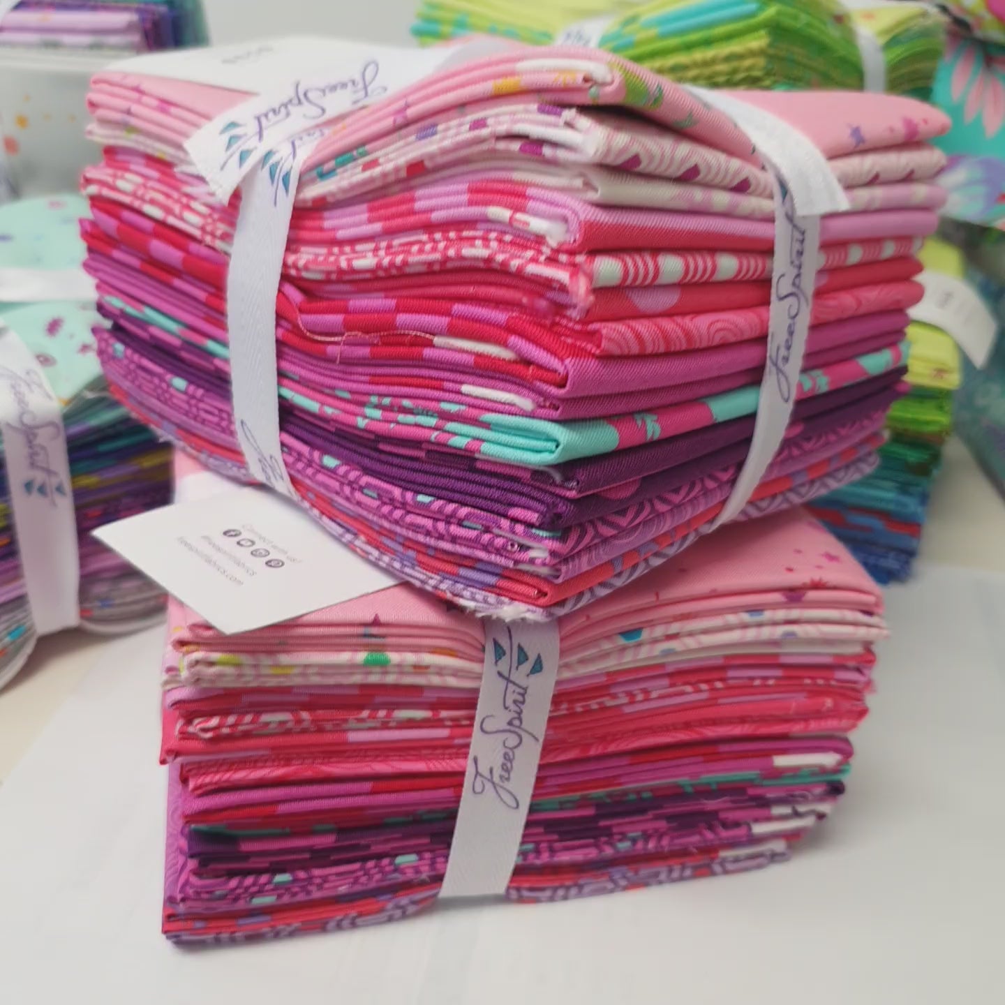 video Flamingo colourway - Pink red purple magenta orange Tula pink fat quarter fq fabric stack  fabrics from here True Colours colors fabric line available at 2 sew textiles art quilt supplies