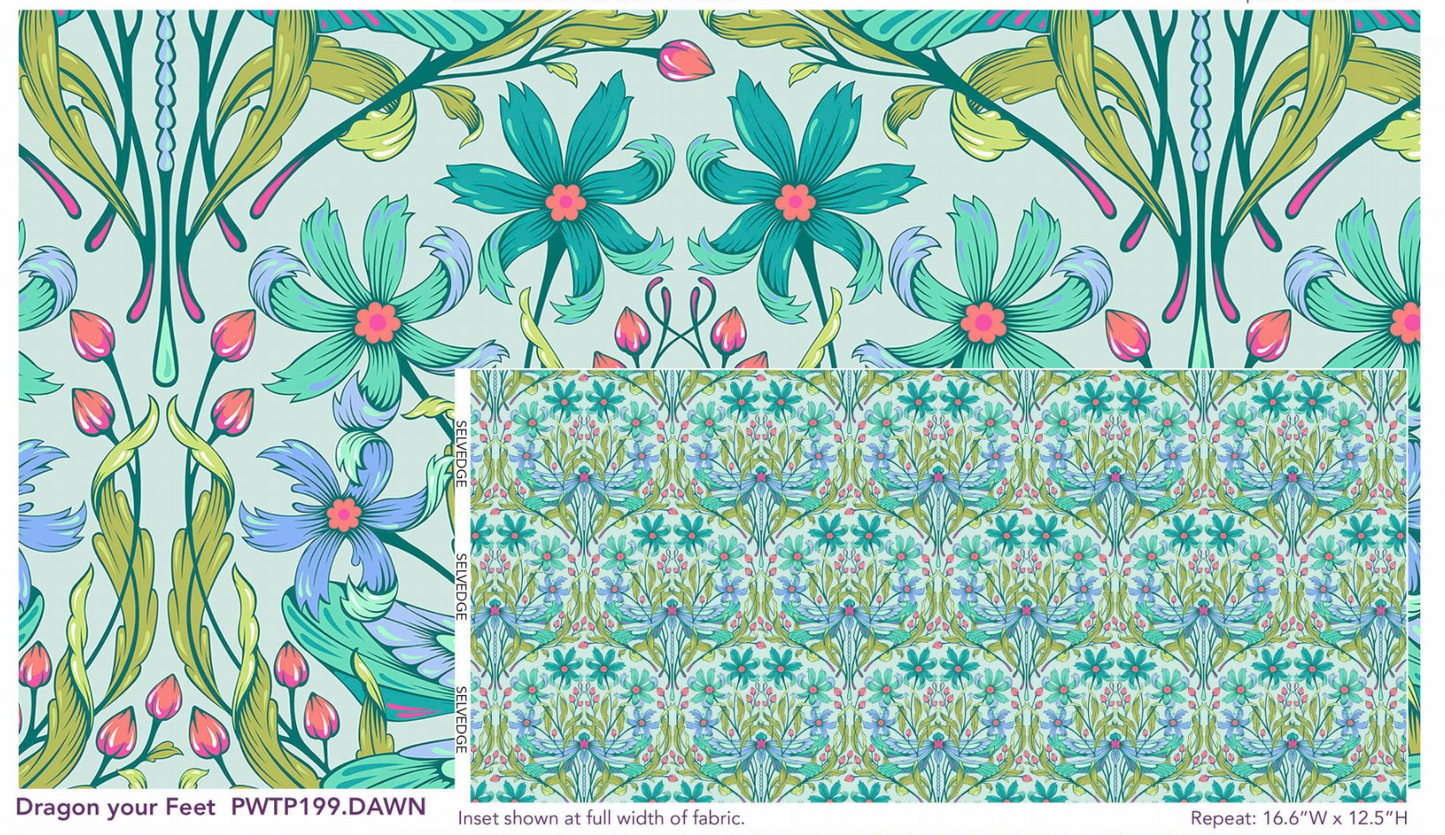Tula Pink Moon garden Dragon your feet with detail and full width repeat