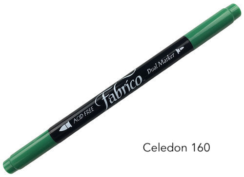 celedon  - fabrico fabric markers by Tsukineko in Japan. Permanent light fast great range of colours.  available at 2 SewTextiles - art quilt supplies. great for quilt labels and textile art