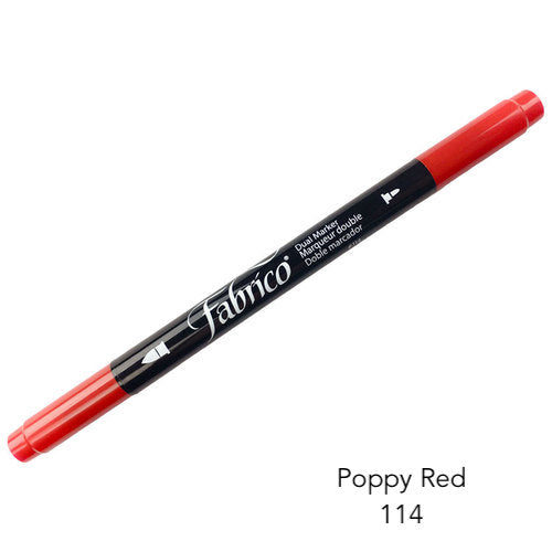 poppy red - fabrico fabric markers by Tsukineko in Japan. Permanent light fast great range of colours.  available at 2 SewTextiles - art quilt supplies. great for quilt labels and textile art