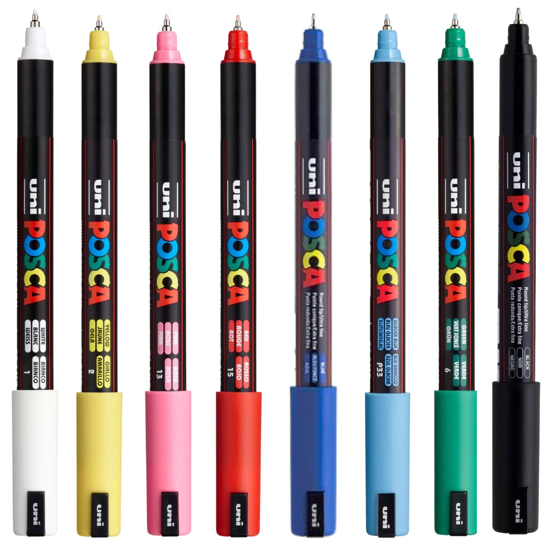 Posca Black & White - Fine to Medium Set of 8 Pens (PC-1MR, PC-1M