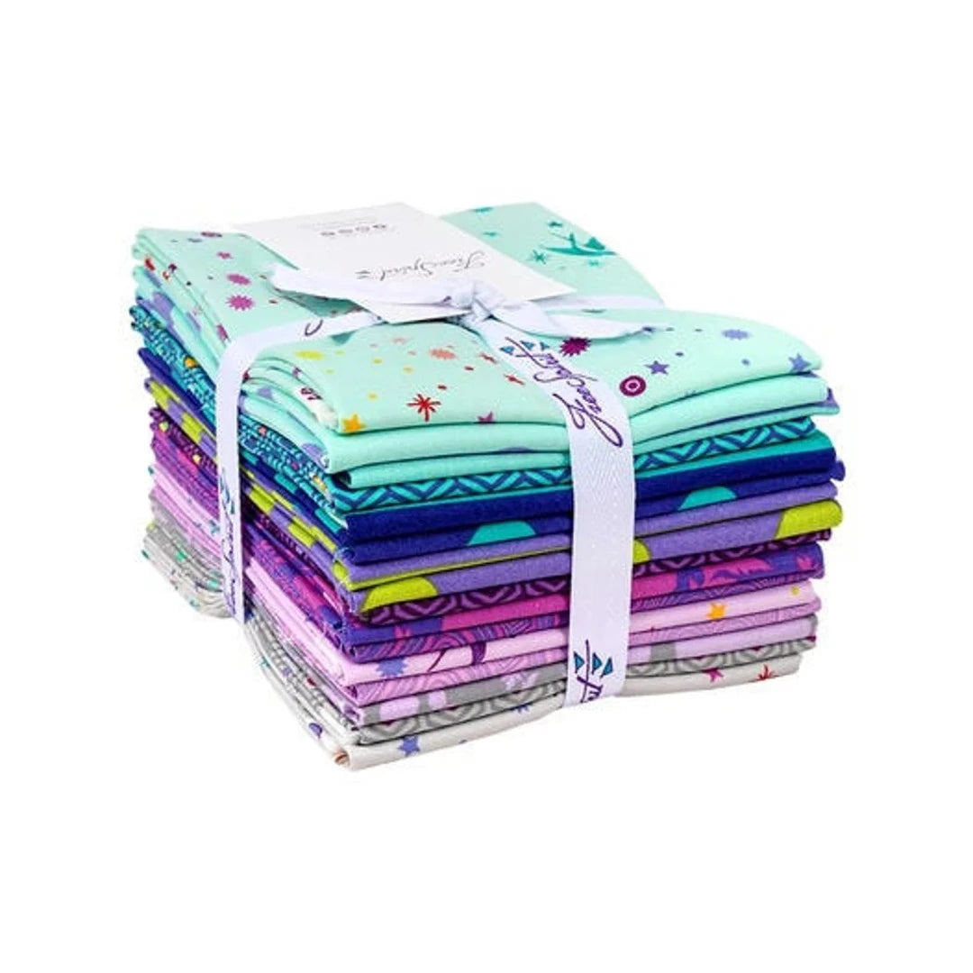 Fabric colour chart Peacock colourway - Pink purple magenta teal blue grey Tula pink fat quarter fq fabric stack fabrics from here True Colours colors fabric line available at 2 sew textiles art quilt supplies