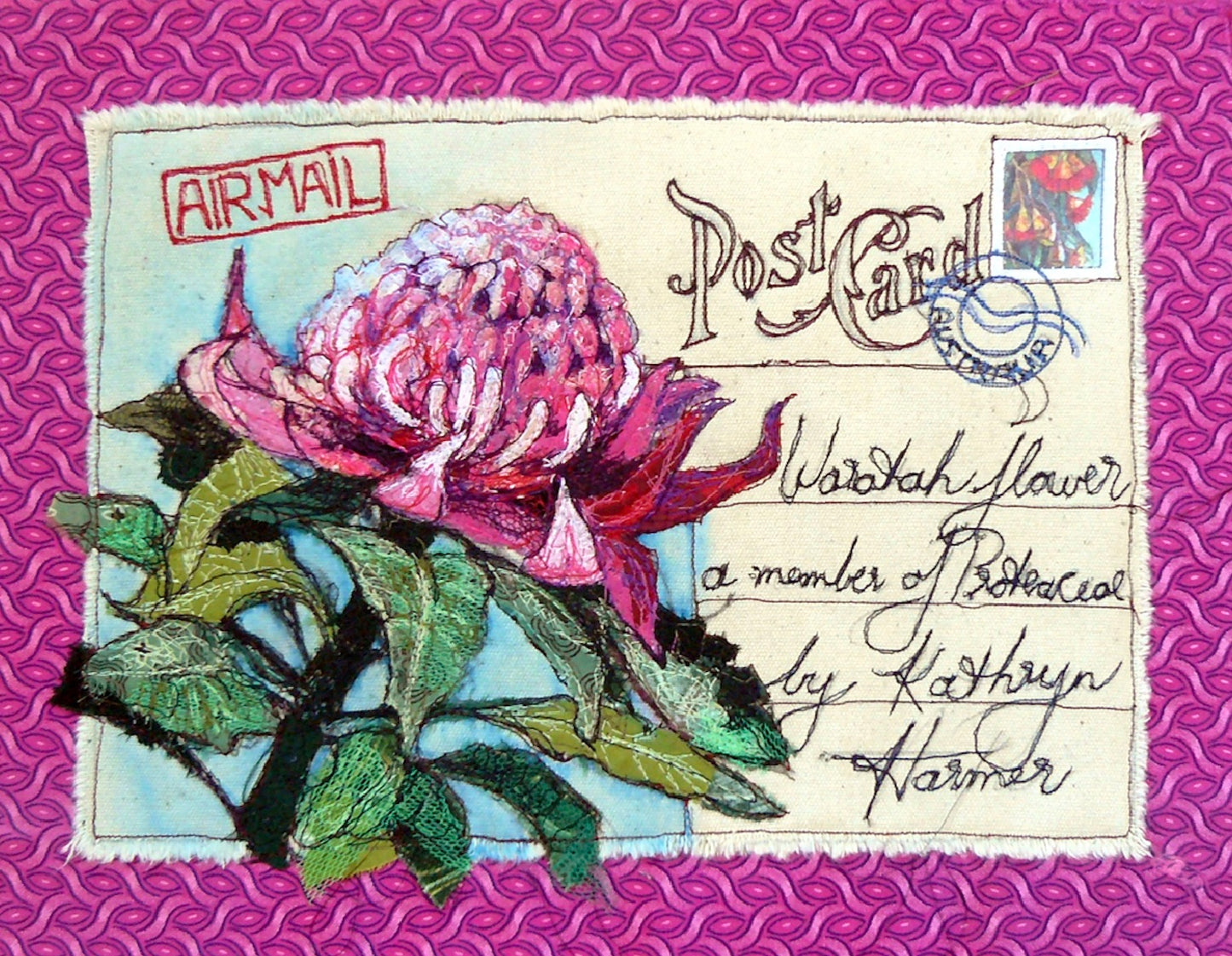 flower detail Australian animals - printed images of Kathryn Harmer Fox's stitched images. Printed onto Cotton Poplin - quality quilting weight by 2 Sew Textiles - art quilt supplies