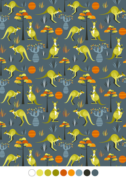 Grey kangaroos Land and Sea Australiana & NZ Kiwiana by Ellen Giggenbach at 2 Sew Textiles art quilt supplies