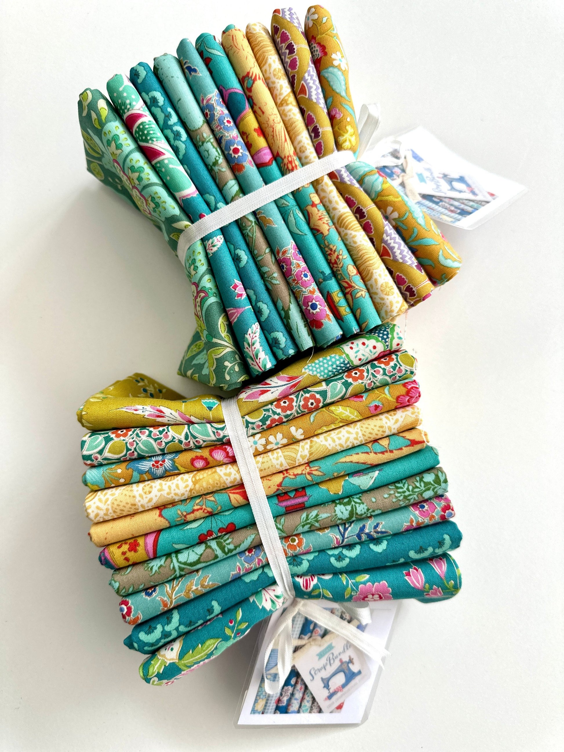 teal green yellow bundle Tilda scrap curated scrap collections past and present available at 2 sew textiles art quilt supplies