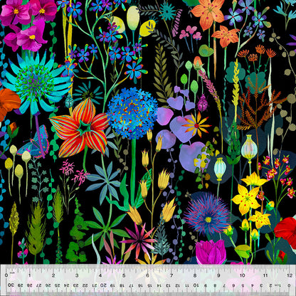 Flora black with ruler gardenia by sally kelly for windham fabrics available at 2 sew textiles art quilt supplies