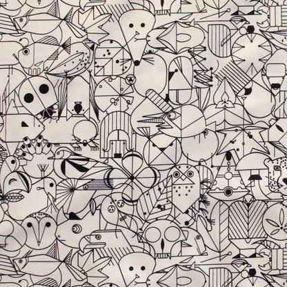 Photo of fabric Charley Harper best of volume 2 - end papers fabric in natural (black and white) great little animals each artfully designed available at 2 sew textiles art quilt supplies
