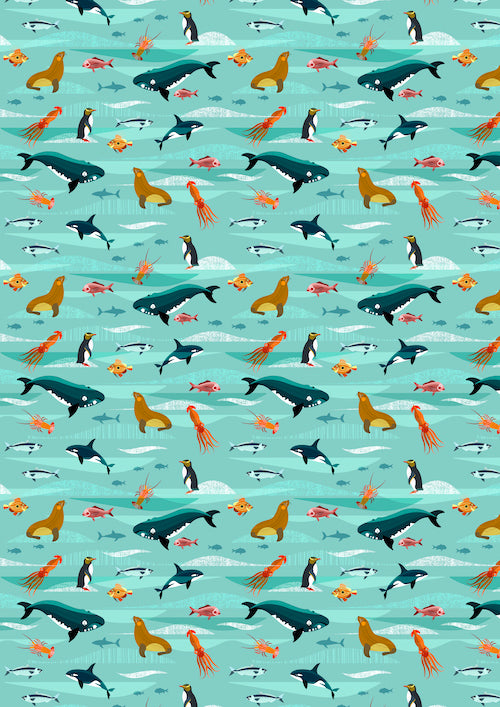 Ocean life blue animals - Land and Sea Australiana & NZ Kiwiana by Ellen Giggenbach at 2 Sew Textiles art quilt supplies