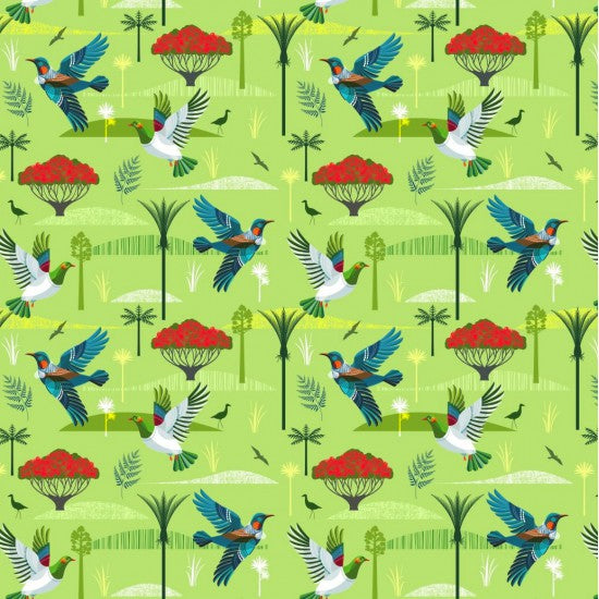 Green birds and Pohutokawa - Land and Sea Australiana & NZ Kiwiana by Ellen Giggenbach at 2 Sew Textiles art quilt supplies
