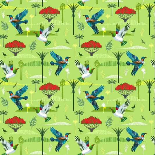 Green birds and Pohutokawa - Land and Sea Australiana & NZ Kiwiana by Ellen Giggenbach at 2 Sew Textiles art quilt supplies