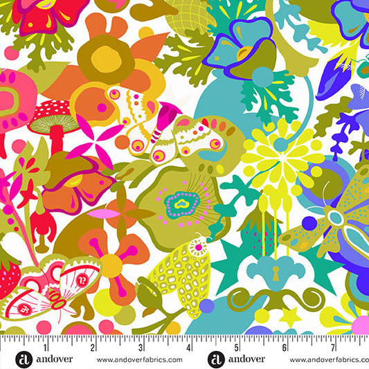 day all over Alison Glass - Colorwheel in Art theory Day Night - quilt fabric collection available at Brisbane Australia online fabric store art quilt supplies 2 sew textiles. colour fun fabrics, featuring moths and flowers and other lovely nuances. Great as border, binding and feature fabrics, but also wonderful as a cushions and round table mats.
