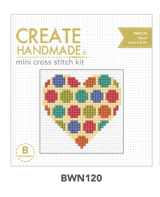 MINI HEART CROSS STITCH Stitchery kits great gift stocking stuffers by Create Handmade  Kits complete available at 2 sew textiles art quilt supplies - 
