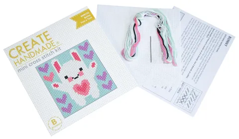 bunny kit contents Set of 3 cross stitch kits...create handmade mini cross stitch kit suitable for beginner available at 2 sew textiles