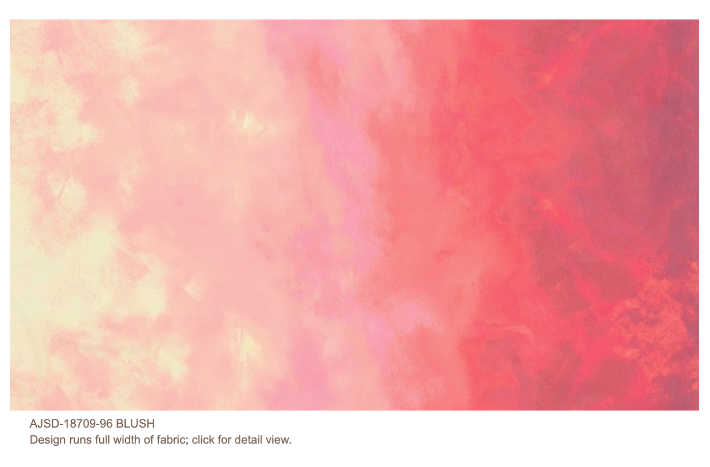 Gradient fabric swatch transitioning from pink to red with 'AJSD-18709-96 BLUSH' label.