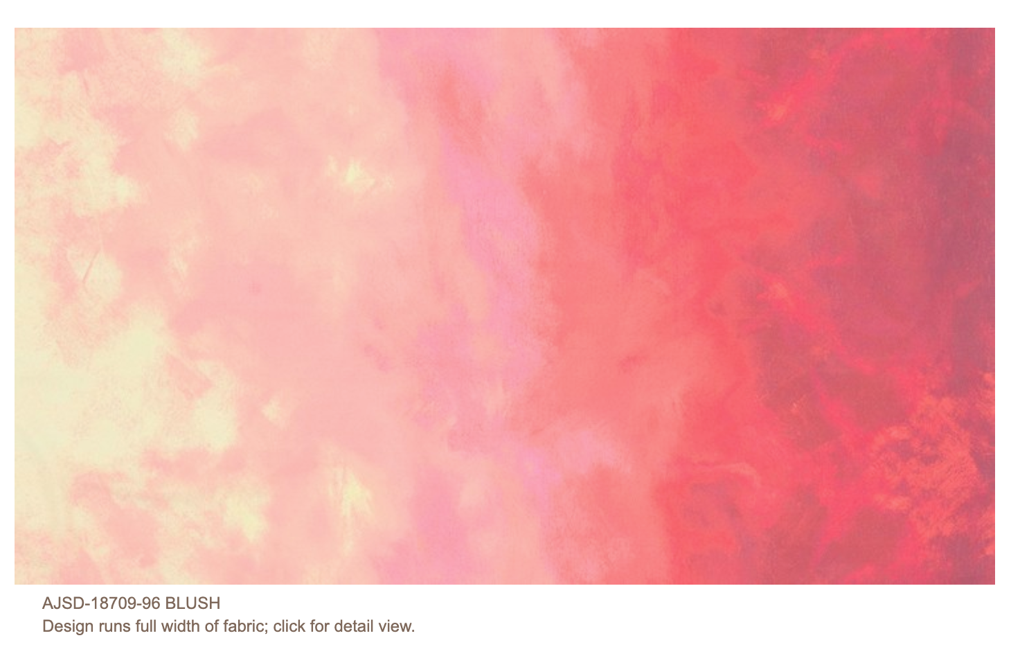 Gradient fabric swatch transitioning from pink to red with 'AJSD-18709-96 BLUSH' label.