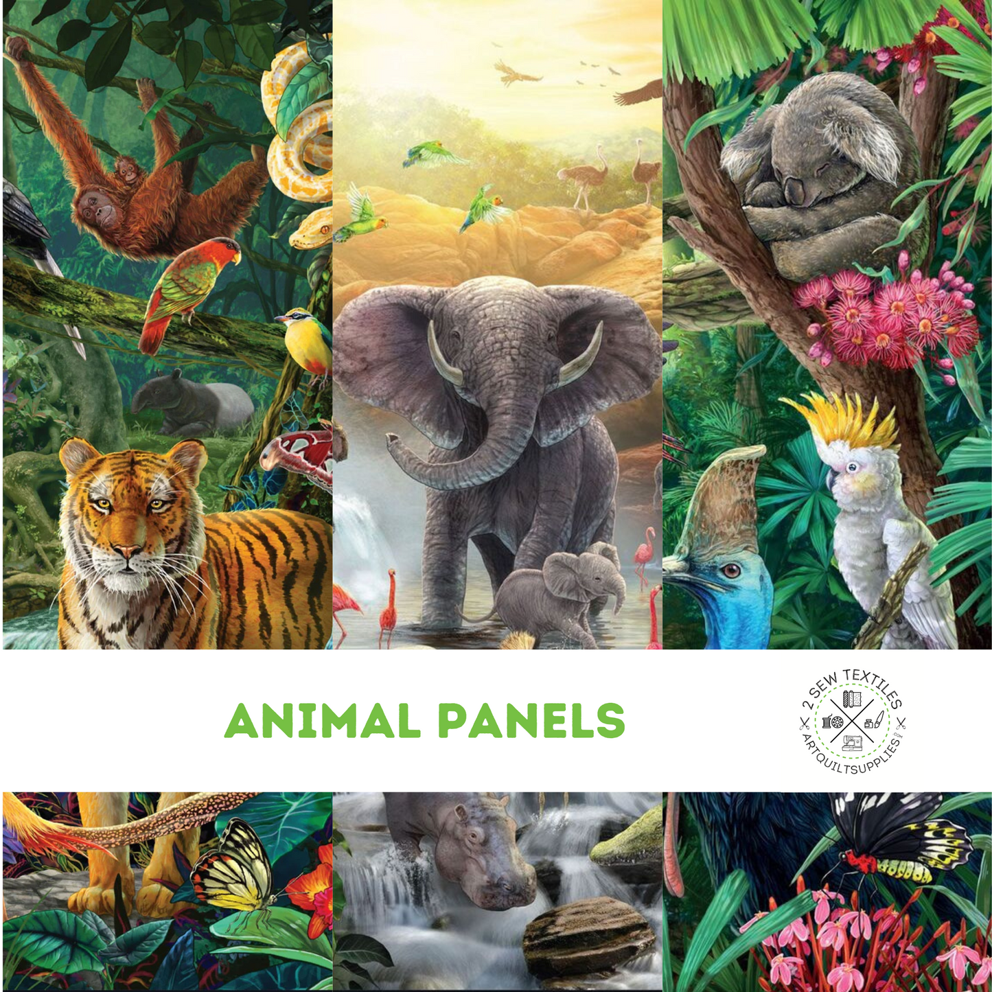 carlie edwards animals.. 3 panels to choose from asia africa australia at 2 sew textiles art quilt supplies