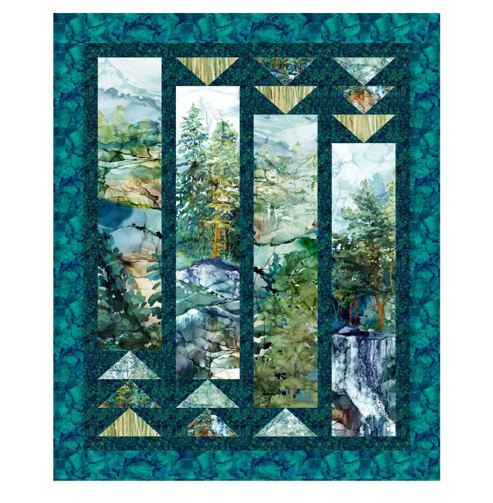 panel quilt idea natural landscape yardage Cedarcrest falls fabric for Northcott fabrics, landscape watercolor designs. panel and natural texture prints. available at 2 sew textiles art quilt supplies