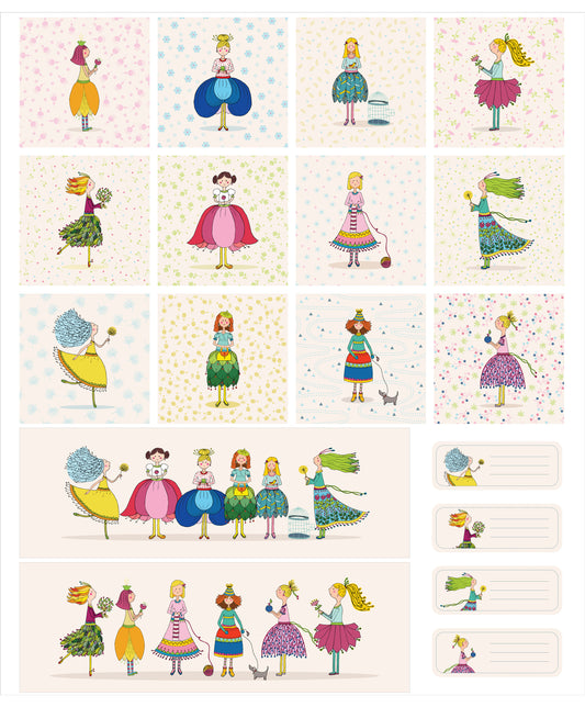 Fairytale Fairies Panel and cheater fabric co-ordinates by Monika Baldough