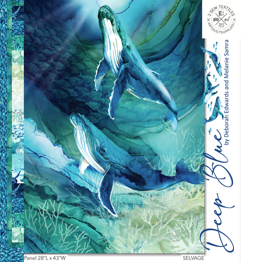 Deep Blue fabric collection - Humpback Whales Swimming - Panel and Fabrics