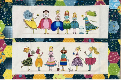 Pillow case with pattern part of the Fairy tale quilt pattern by 2 sew textiles using panel and co-ordinates by Monika Baldough