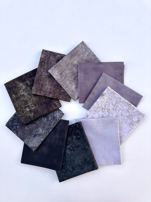 FQ by bundle of grey gray blacks perfect for collage and modern quilting available at 2 sew textiles art quilt supplies