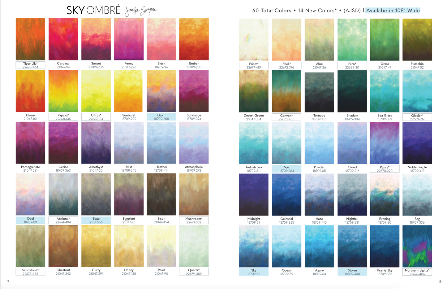 Full Collection  Sky Nuance ombre quilting fabric by Jennifer Sampou for Robert Kaufman available at 2 sew textiles art quilt supplies