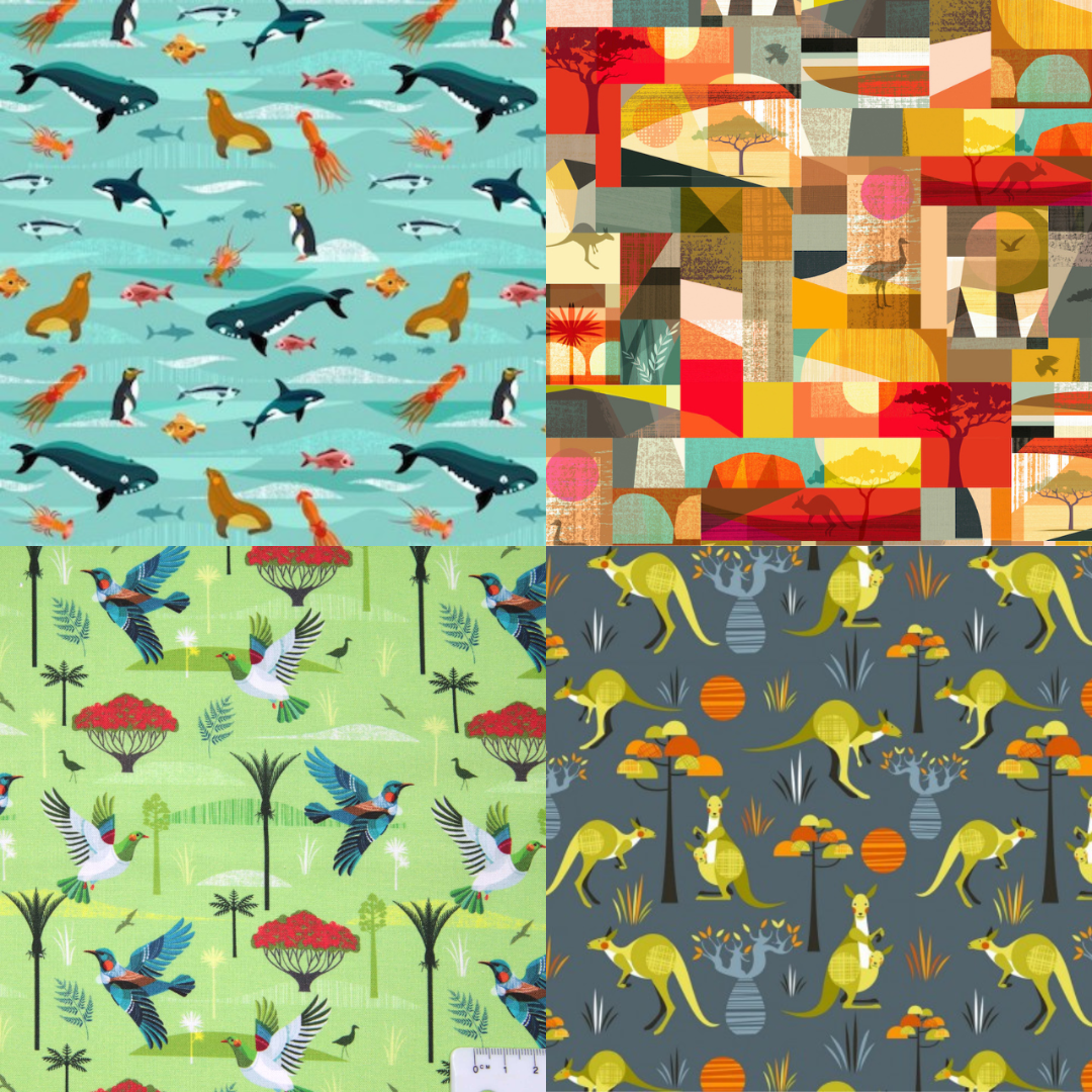 Coordinating fabrics wildlife of Australia Nz panel Ellen Giggenbach at 2 sew textiles art quilt supplies 