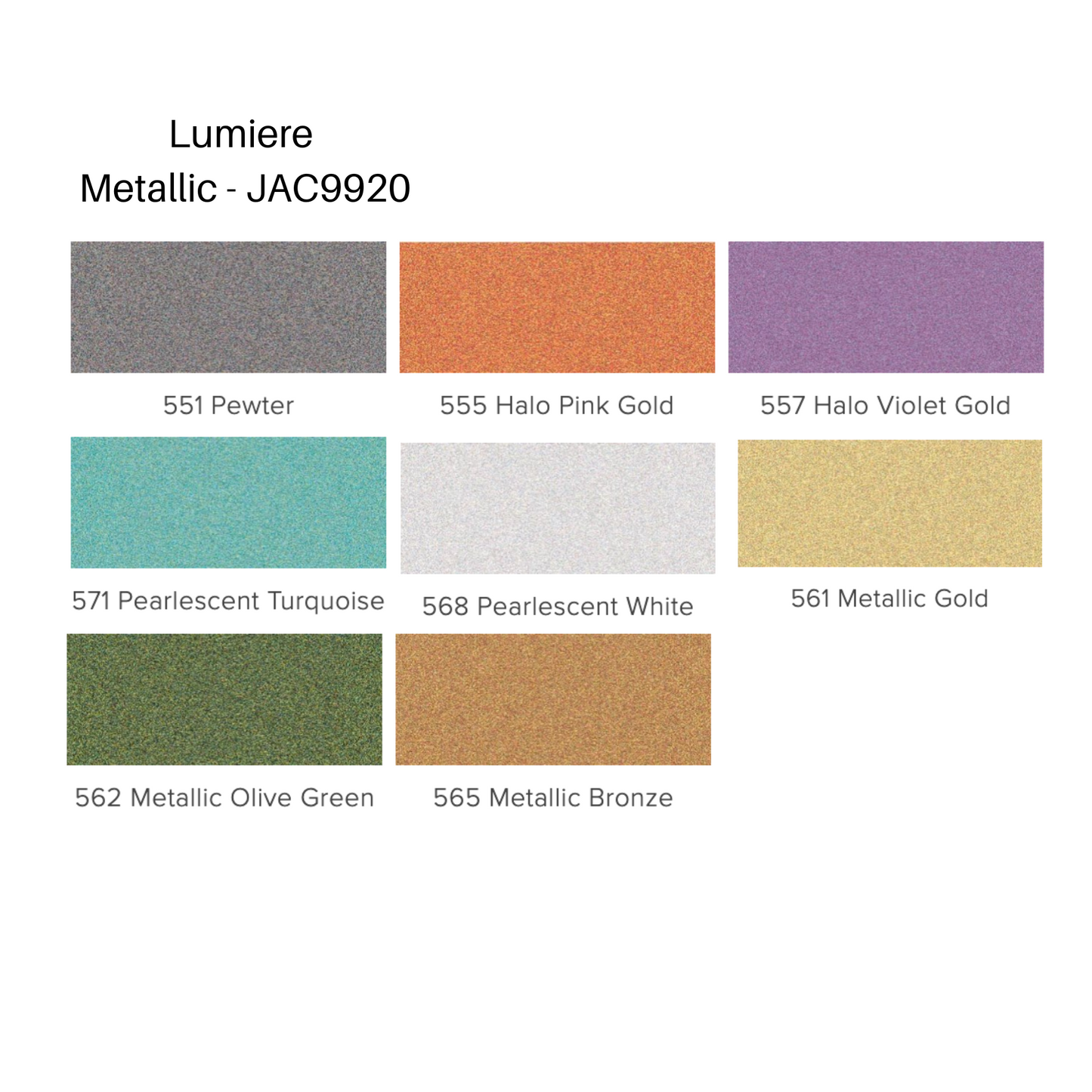 colour color chart Lumiere metallic exciter pack - jacquard - 8 pack - 2 sew textiles - art quilt supplies