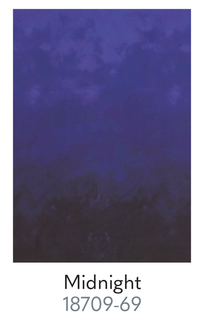 Navy blue color swatch with the text 'Midnight 18709-69' on a white background