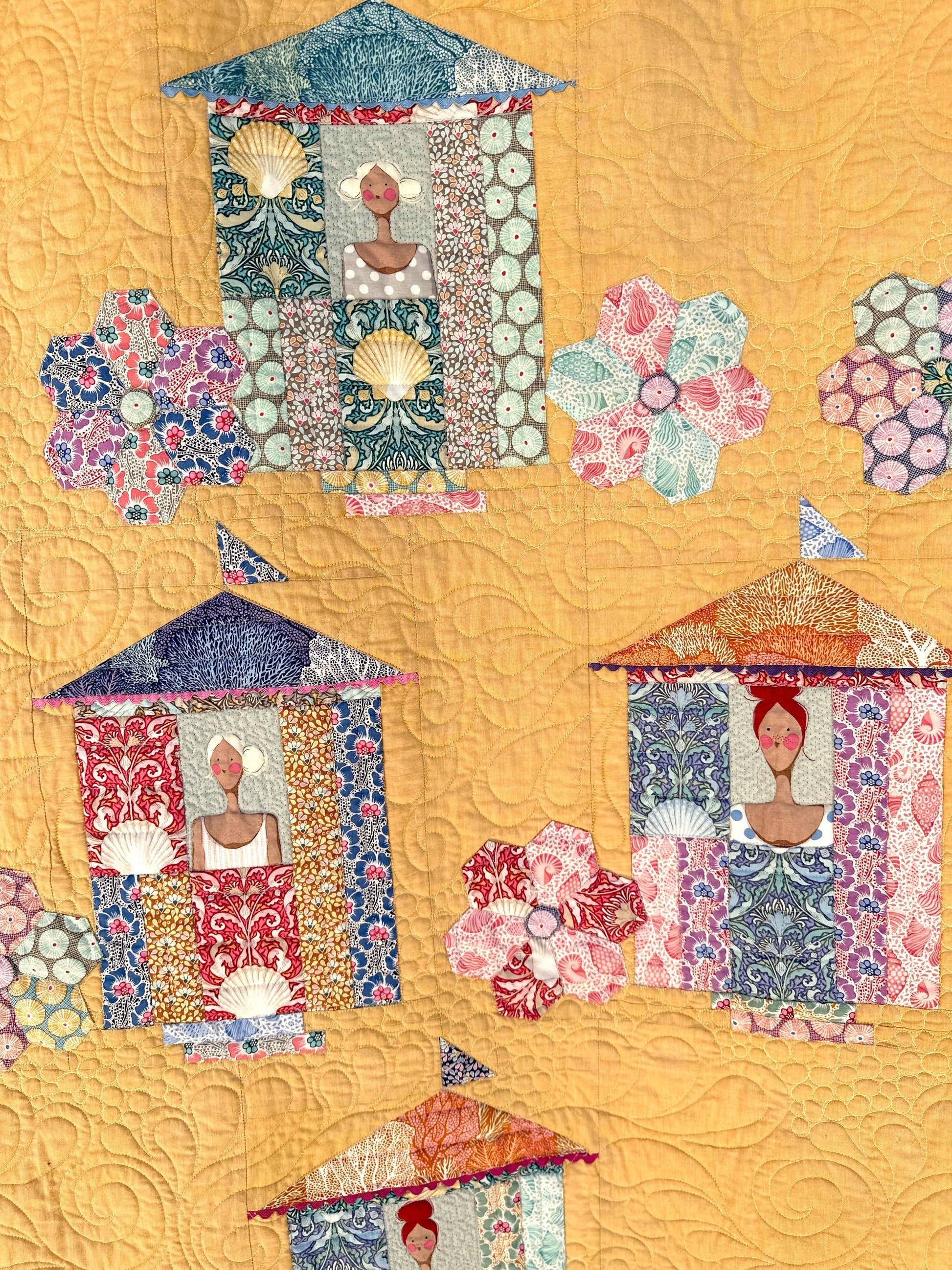detail houses whole quilt image using Tilda fabrics -Quilt Pattern Beach House Beauties - make it sew for sale at 2 sew textiles art quilt supplies used Tilda fabrics. or Kaffe.