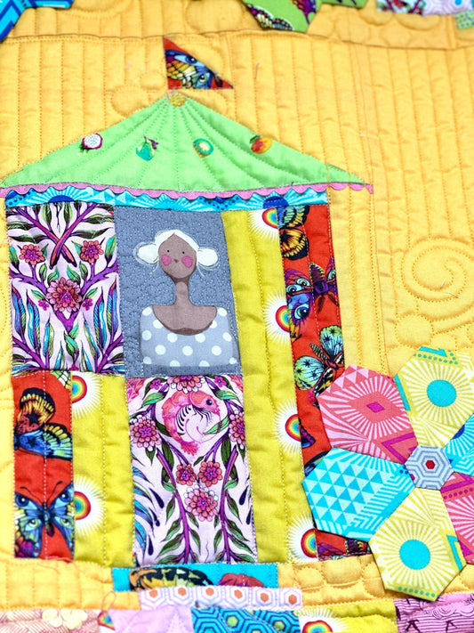detail whole quilt image using Tula Pink fabrics -Quilt Pattern Beach House Beauties - make it sew for sale at 2 sew textiles art quilt supplies used Tilda fabrics. or Tula.