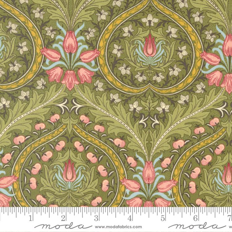 Fennel green with pink flowers - William  Morris Meadow Quilt fabric at 2 sew textiles art quilt supplies