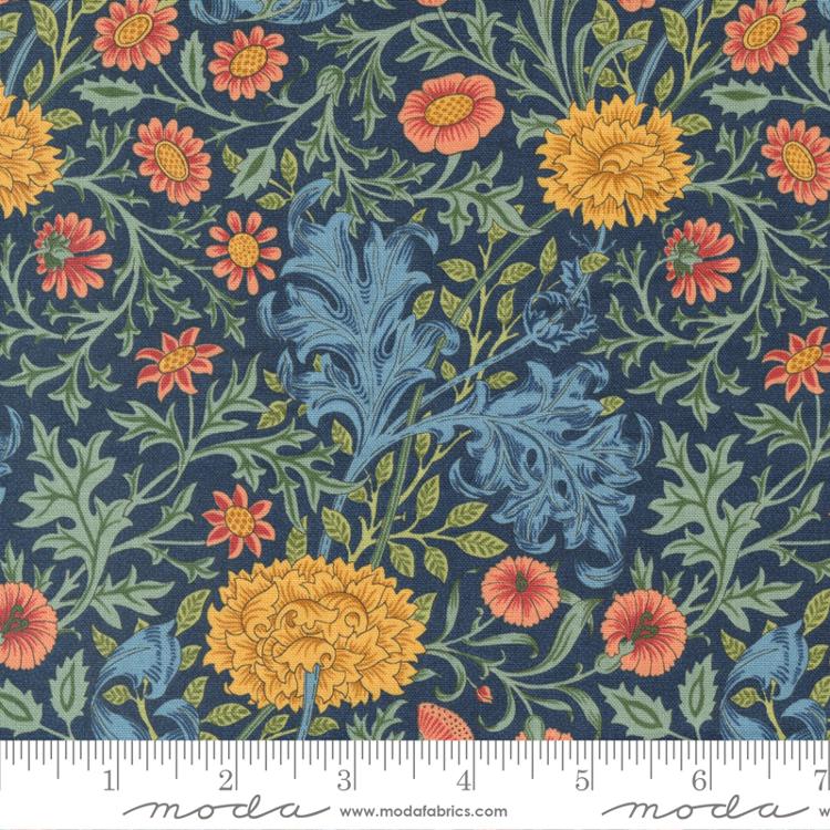 Blue with cornflowers in yellow and pink - William  Morris Meadow Quilt fabric at 2 sew textiles art quilt supplies