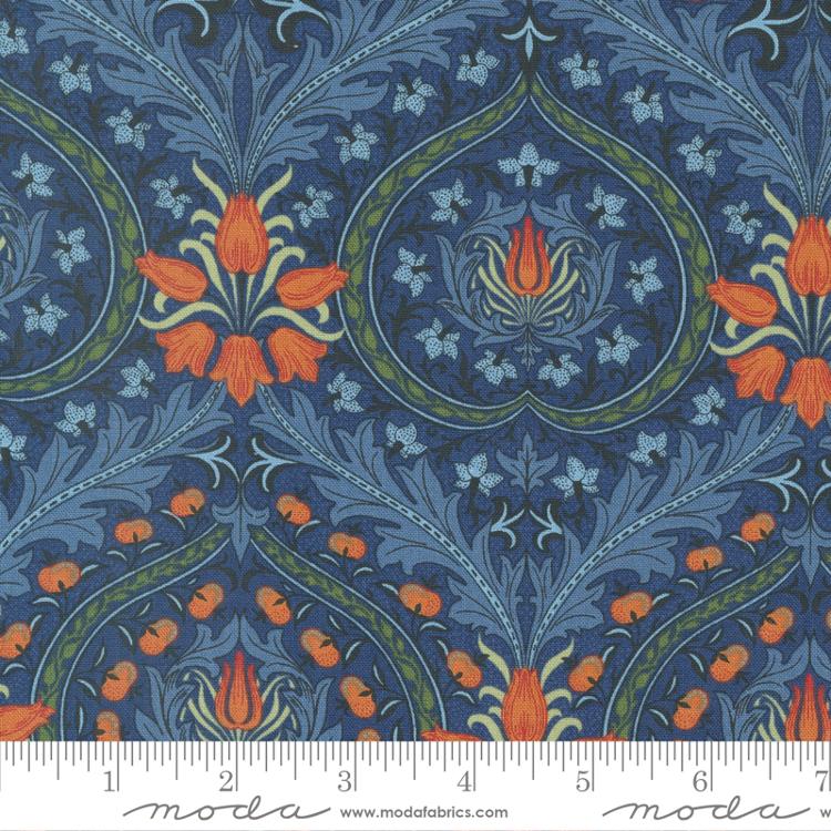 blues with orange - William  Morris Meadow Quilt fabric at 2 sew textiles art quilt supplies