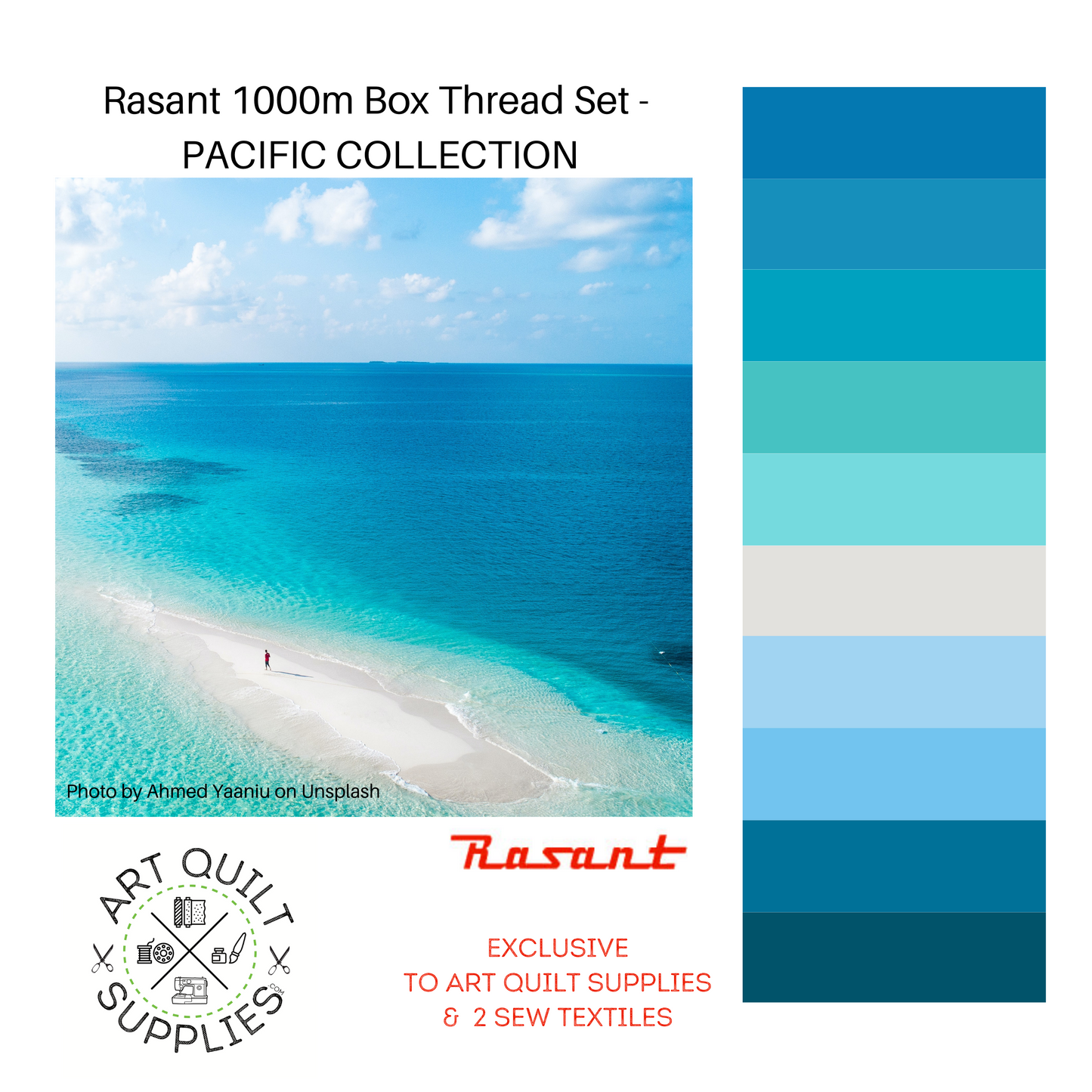 pacific blues SET OF 8 or 10 Rasant sewing threads curated from beautiful photos creating the perfect collection available at 2 sew textiles art qult supplies
