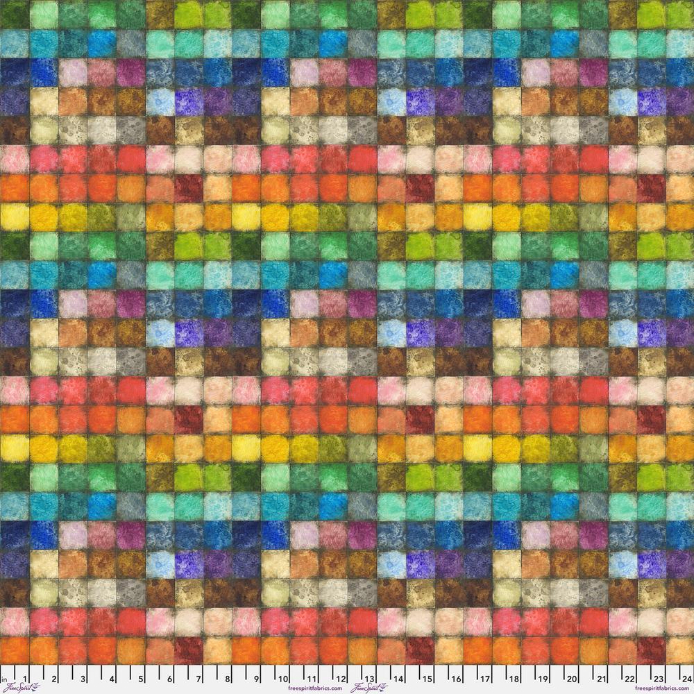 with ruler PWTH180 Tiled Colorblock colourblock by Tim Holtz squares of colour paint palette from Freespirit available at 2 sew textiles art quilt supplies