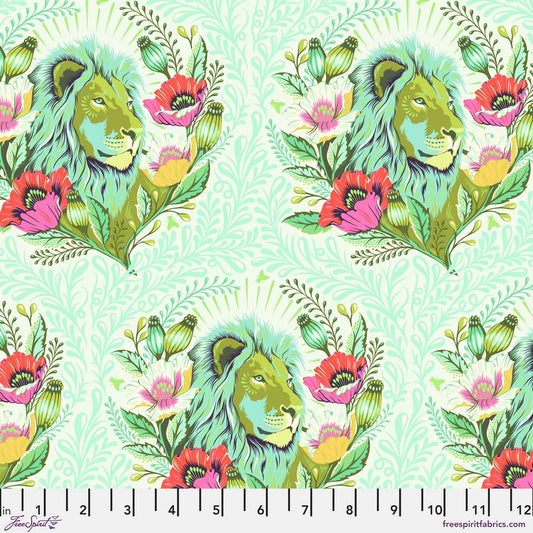 Everglow by Tula Pink Green lion with flowers and neon accents karma design good hair day - buy the Everglow collections at 2 Sew Textiles - art quilt supplies with ruler
