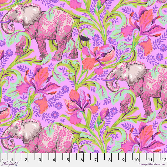 with ruler guide all ears Everglow by Tula Pink elephants with iris's neon from 2 sew textiles art quilt supplies