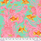 with ruler - Orange goldfish on a teal background with pink designs and little gold embellishments Tula Pink - Besties - Treading Water - Blossom PWTP214.BLOSSOM at 2 Sew Textiles Art Quilt Supplies