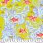 with ruler Pink goldfish on a lime green background with pink designs and little gold embellishments Tula Pink - Besties - Treading Water - Blossom PWTP214.clover at 2 Sew Textiles Art Quilt Supplies