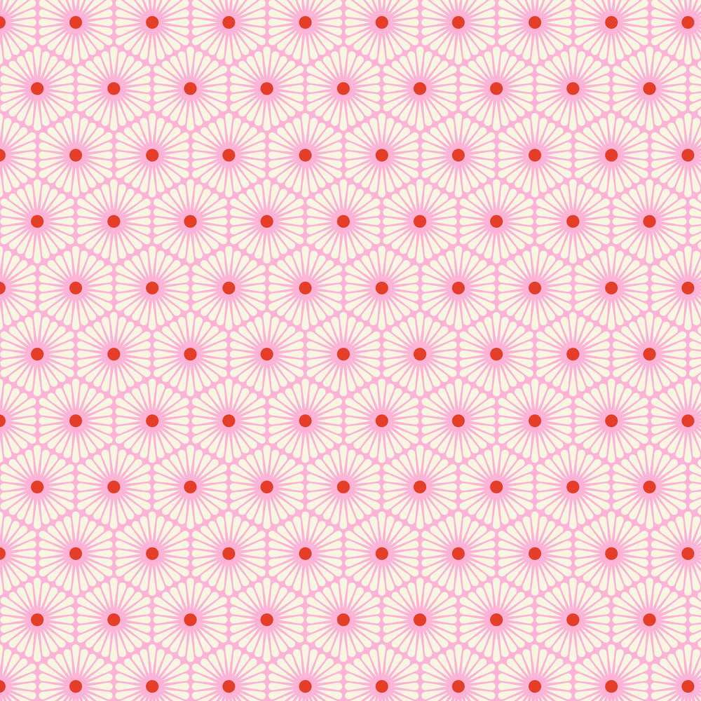 Pink red and white geometric daisy design w Tula Pink - Besties - Daisy Chain pwtp220.blossom  at 2 Sew Textiles Art Quilt Supplies