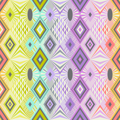 single repeat PWTP232 Prism disco lucy pinks purples and teals diamonds and triangles fabric tabby road DeJa Vu collection by Tula pink at 2sew textiles - art quilt supplies